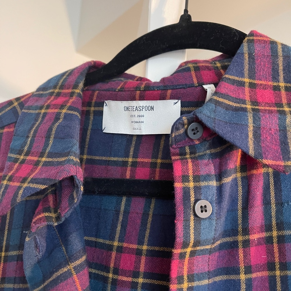 One Teaspoon Navy, Burgundy & Yellow Plaid Button-Up Shirt - Picture 3 of 4